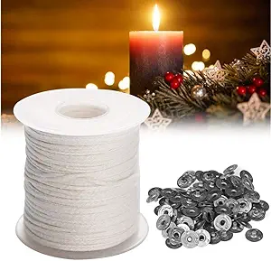 Candle Wicks- Natural Cotton Candle Wick Core 200ft/Roll with 100 Pcs Metal Wick Sustainers Tabs Soy Wax Candle Wicks DIY Craft Candles Making Supplies Kit