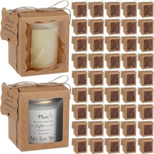ReliThick 100 Set Candles Gift Boxes Include 100 Pcs Transparent Candles Packaging Box 3.35x3.35x3.94 in for 10oz Candle Jar 100 Thank You Tags a Roll Rope for Birthday Baby Shower Wedding